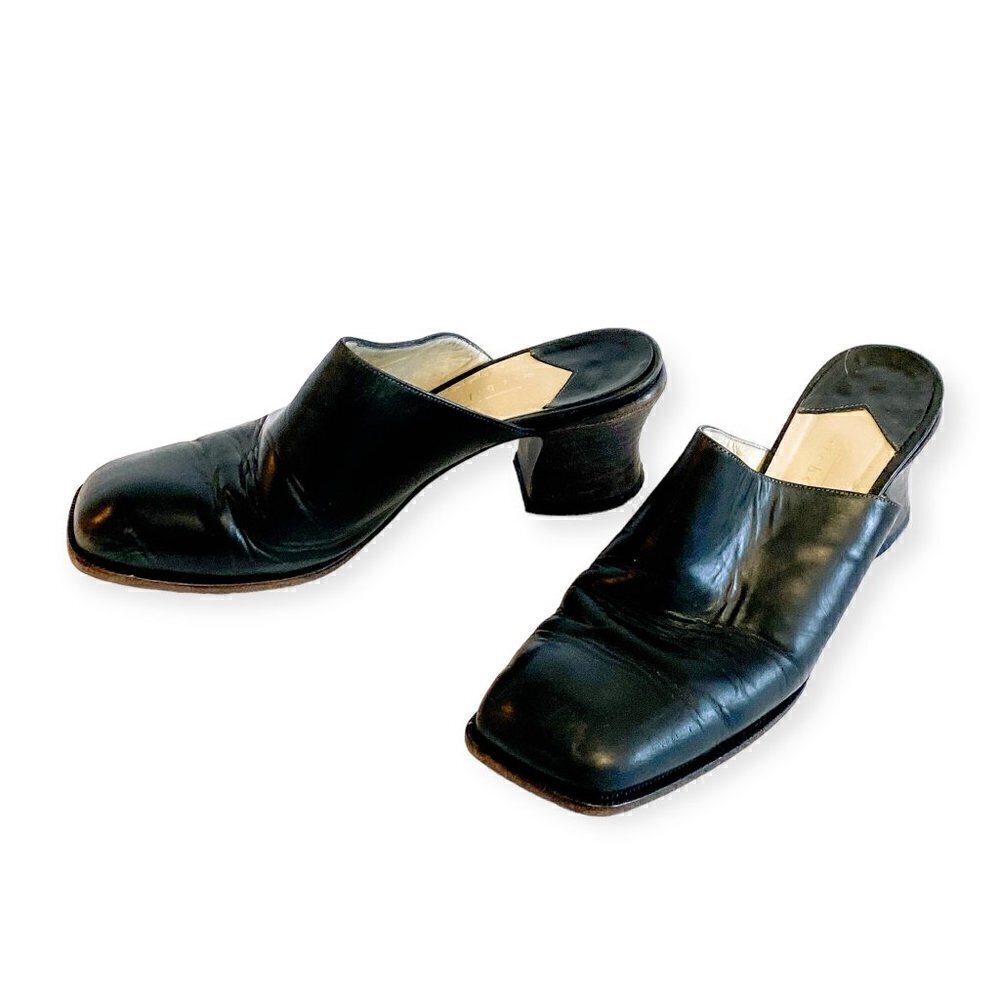 Rare Vintage Michel Perry black Leather Mule, size 38.5EU, Y2K